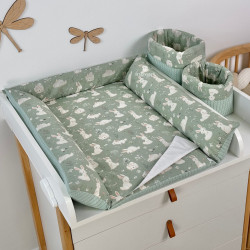 Pārtišanas matracis kumodei Scandi, izmērs 43x94 cm, Bunnies on green