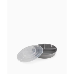 Twistshake Sadalīts bērnu šķīvis ar vāciņu Pastel Grey