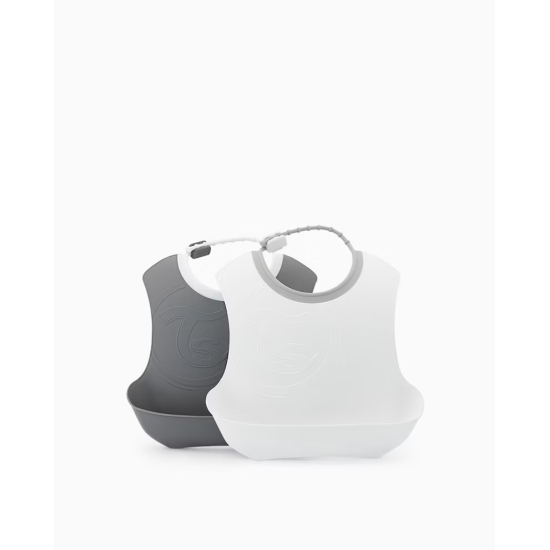 Twistshake Silikona Priekšautiņi Twistshake Infant Bibs 2-pack Grey/White