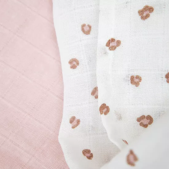 Meyco Baby muslīnu autiņu komplekts Mini Panther Soft Pink (3 gab., 70x70 cm)