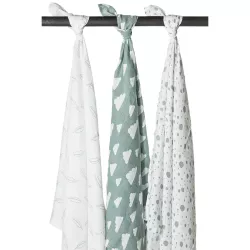 Meyco Baby muslīnu autiņu komplekts Dots Stone Green (3 gab., 120x120 cm)