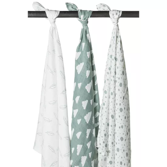 Meyco Baby muslīnu autiņu komplekts Dots Stone Green (3 gab., 120x120 cm)