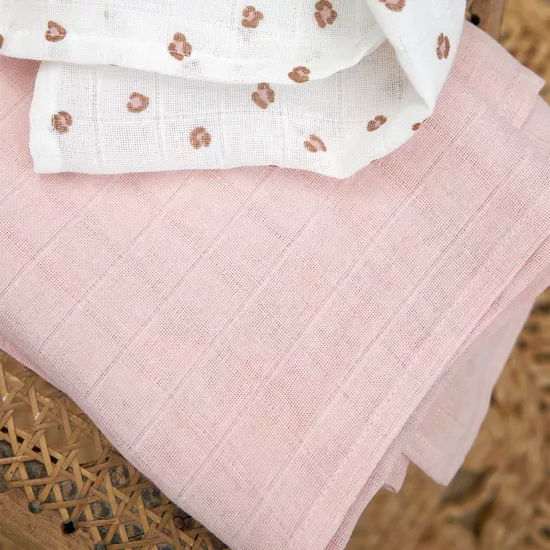 Meyco Baby muslīnu autiņu komplekts Mini Panther Soft Pink (2 gab., 120x120 cm)