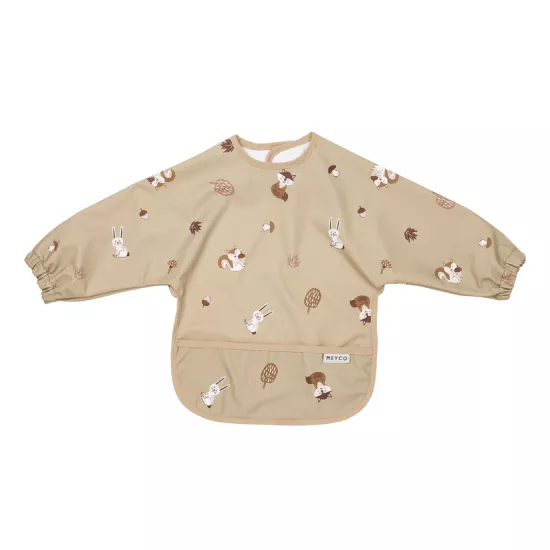 Meyco Baby Ūdensnecaurlaidīgs priekšautiņš ar piedurknēm Forest Animals Sand 4-18m