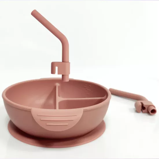 Haaka Silikona Šķīvis ar Piesūcekni Silicone Divided Suction Bowl - Blush
