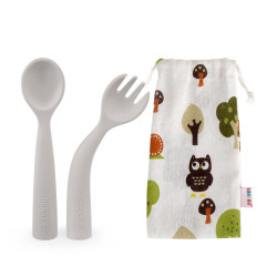 Набор гибких силиконовых столовых приборов Haakaa Bendy Silicone Cutlery Set - Suva Grey