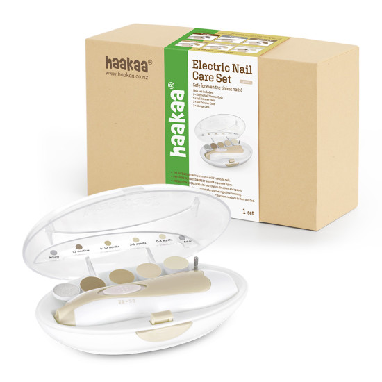 Haakaa Baby Nail Care Set komplekts — droša elektriskā nagu vīlīte (Zīļu brūns)