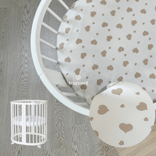 Smart Bed Palags ar Gumiju "Beige Hearts on White" 72\72 Cm