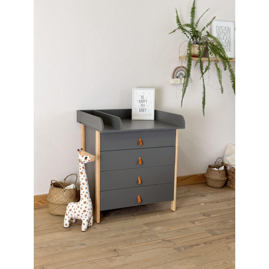 Mēbeļu komplekts: gulta Nika (Natural) + kumode Scandi Graphite/Natural