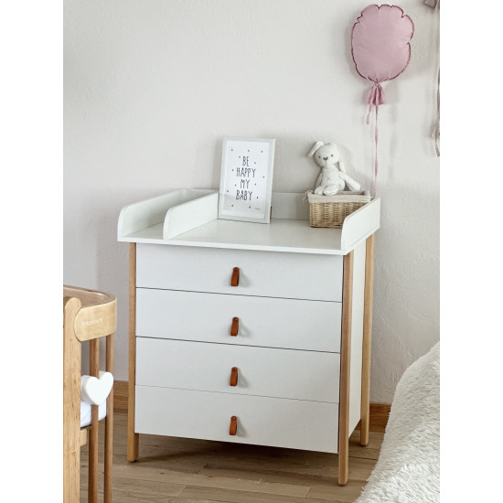 Mēbeļu komplekts: gulta Nika (White/Natural) + kumode Scandi White/Natural