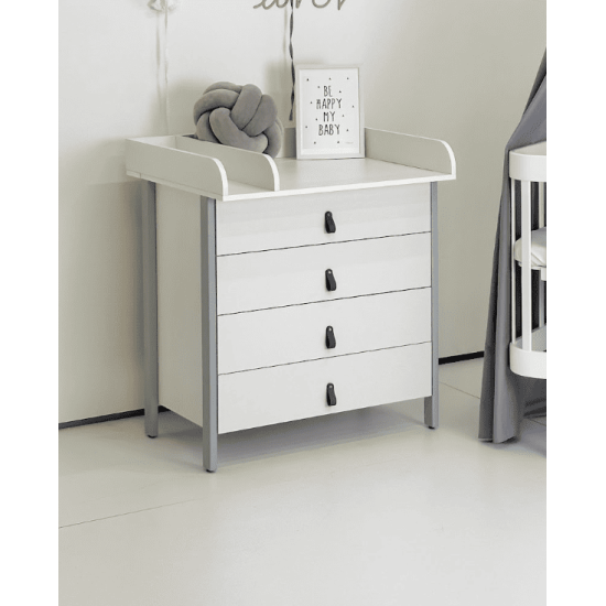 Mēbeļu komplekts: gulta Nika (White/Grey) + kumode Scandi White/Grey