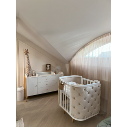 Mēbeļu komplekts: gulta Boho White/Linen Velour + kumode Nika Long White/Natural