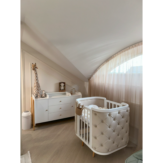 Mēbeļu komplekts: gulta Boho White/Linen Velour + kumode Nika Long White/Natural