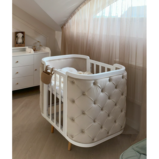 Mēbeļu komplekts: gulta Boho White/Linen Velour + kumode Nika Long White/Natural