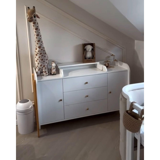 Mēbeļu komplekts: gulta Boho White/Linen Velour + kumode Nika Long White/Natural