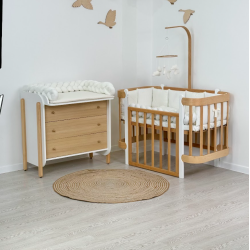 Mēbeļu komplekts: gulta Nika Natural/White + kumode Nika Natural/White