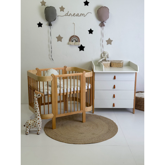 Mēbeļu komplekts: gulta Nika Natural + kumode Scandi White/Natural