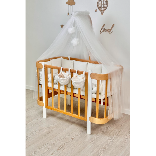 Mēbeļu komplekts: gulta Nika Natural/White + kumode Nika Long dresser Eucalyptus/Natural