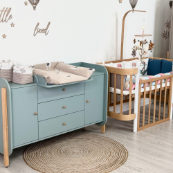 Mēbeļu komplekts: gulta Nika Natural/White + kumode Nika Long dresser Eucalyptus/Natural