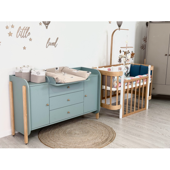 Mēbeļu komplekts: gulta Nika Natural/White + kumode Nika Long dresser Eucalyptus/Natural