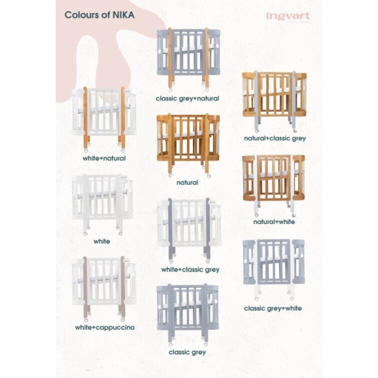 Mēbeļu komplekts: gulta Nika Natural/White + kumode Nika Long dresser Eucalyptus/Natural