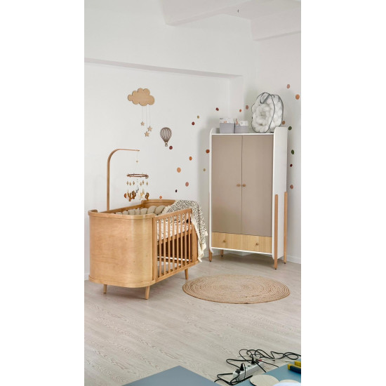 Mēbeļu komplekts: gulta Boho Natural + skapis Nika Cappuccino/White/Natural