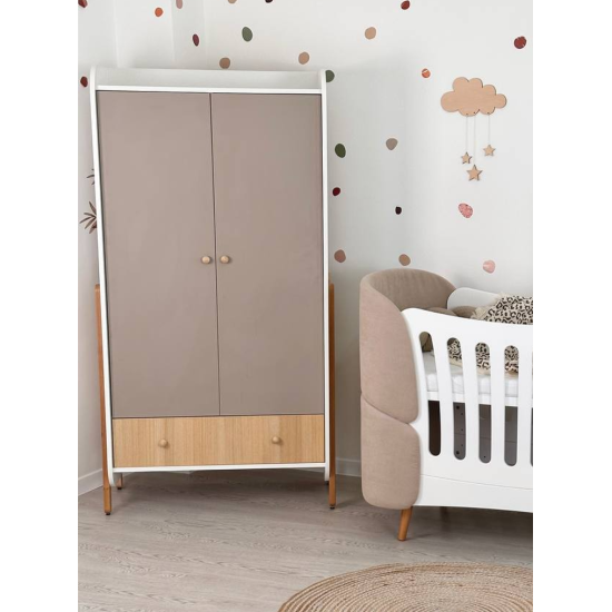 Mēbeļu komplekts: gulta Boho Natural + skapis Nika Cappuccino/White/Natural