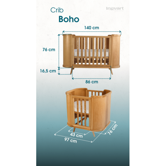 Mēbeļu komplekts: gulta Boho Natural + skapis Nika Cappuccino/White/Natural