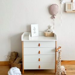 Mēbeļu komplekts: gulta Fly Light Pink + kumode Scandi White/Natural