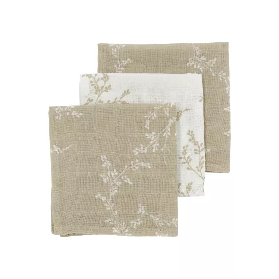 Meyco Baby muslīnu autiņu komplekts Branches Sand (3 gab., 30x30 cm)