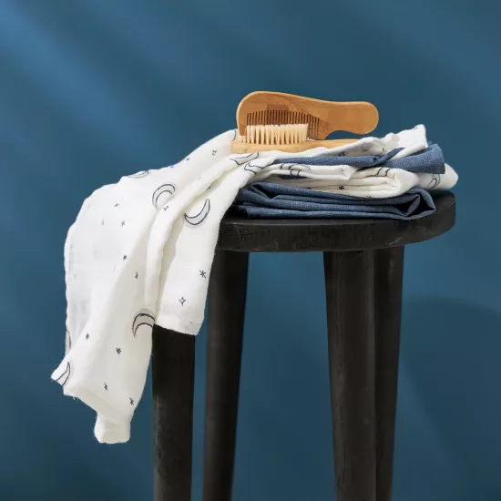 Meyco Baby muslīnu autiņu komplekts Moon Indigo (3 gab., 20x17 cm)