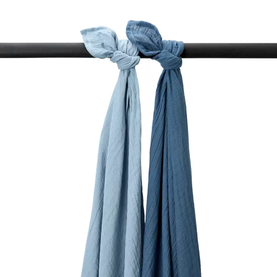 Meyco Baby muslīnu autiņu komplekts Jeans blue/Indigo (2 gab., 120x120 cm)