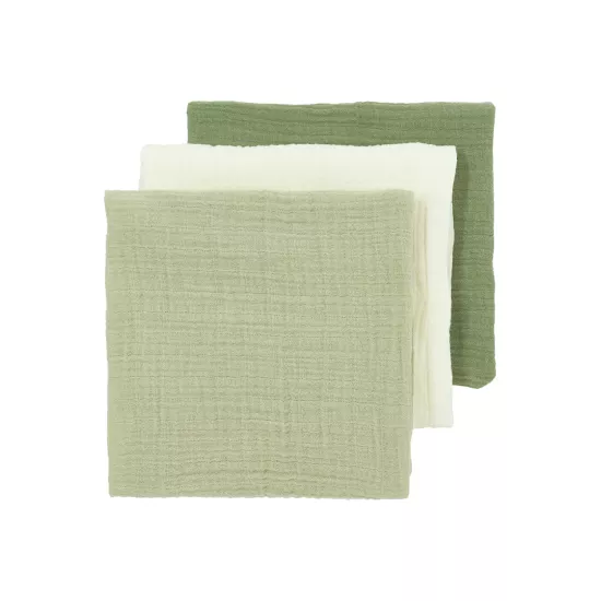 Meyco Baby muslīnu autiņu komplekts Natural/Soft Olive/Olive Green (3 gab., 70x70 cm)