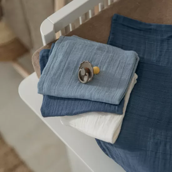 Meyco Baby muslīnu autiņu komplekts Natural/jeans blue/indigo (3 gab., 70x70 cm)