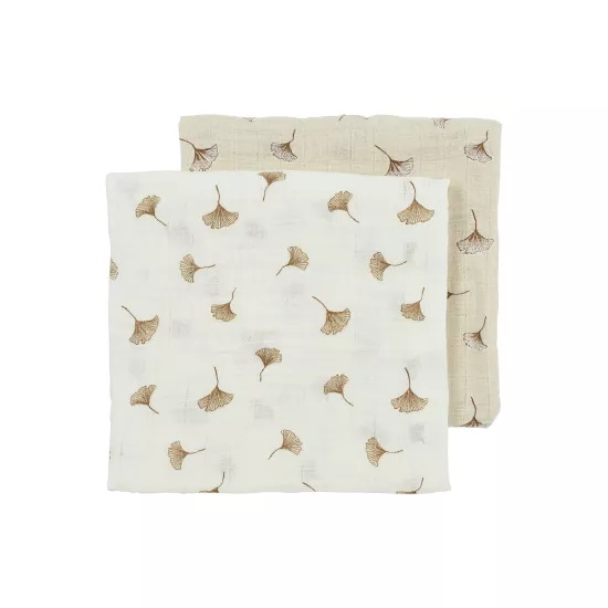 Meyco Baby muslīnu autiņu komplekts Ginkgo Offwhite/Soft sand (2 gab., 70x70 cm)