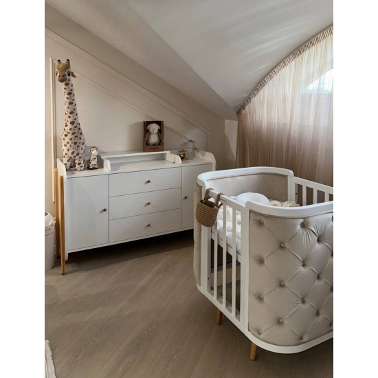 Ingvart Kumode ar Pārtinamo Galdiņu un pieciem plauktiem Nika Long White/Natural