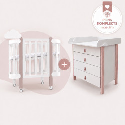 Mēbeļu komplekts: gulta Nika White/Cappuccino legs + kumode Scandi White/Cappuccino legs
