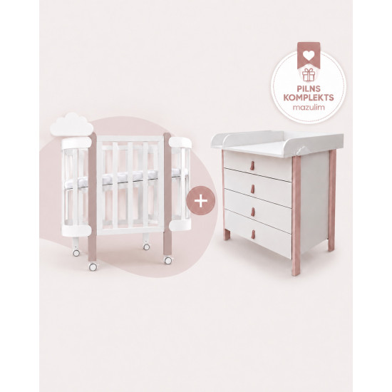 Mēbeļu komplekts: gulta Nika White/Cappuccino legs + kumode Scandi White/Cappuccino legs