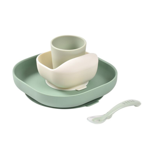 BEABA 4 daļu silikona ēdienreižu komplekts – Sage Green / Misty green