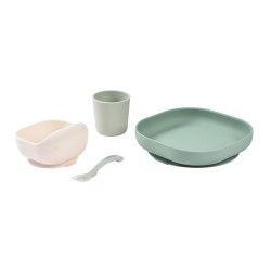 BEABA 4 daļu silikona ēdienreižu komplekts – Sage Green / Misty green