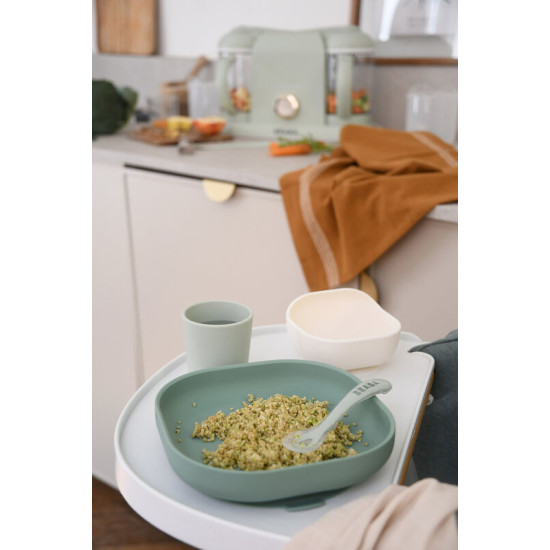 BEABA 4 daļu silikona ēdienreižu komplekts – Sage Green / Misty green