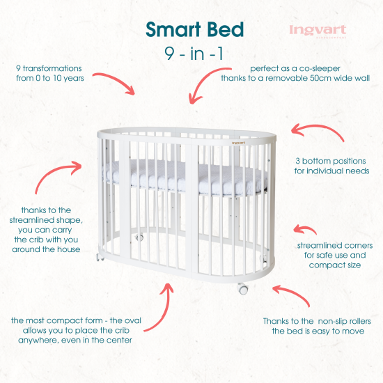 Ovāla bērnu gultiņa Transformers Ingvart Smart Bed (White)