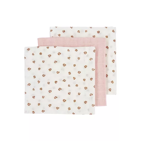Meyco Baby muslīnu autiņu komplekts Mini Panther Soft Pink (3 gab., 30x30 cm)