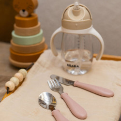 Béaba Stainless Steel Learning Cutlery Set – 3 Pieces – Cotton Candy