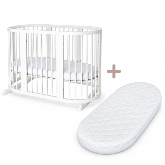 Ovāla transformējama gultiņa SMART BED 7in1 White + matracis 72×120×7 cm