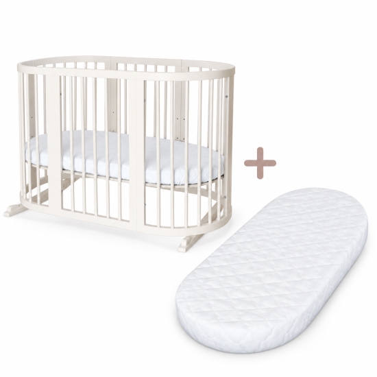 Ovāla transformējama gultiņa SMART BED 7in1 Milky + matracis 72×120×7 cm