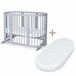 Ovāla transformējama gultiņa SMART BED 7in1 Grey + matracis 72×120×7 cm