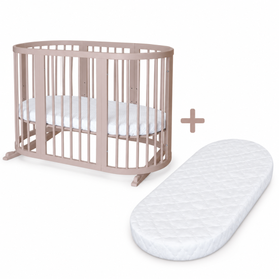Ovāla transformējama gultiņa SMART BED 7in1 Cappuccino + matracis 72×120×7 cm