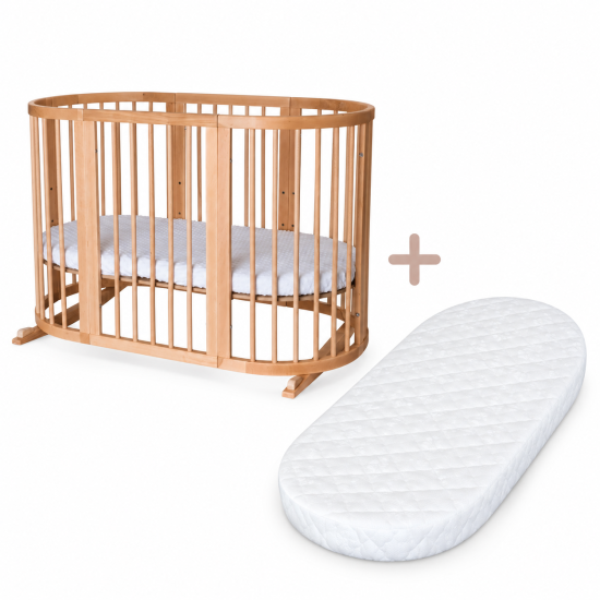 Ovāla transformējama gultiņa SMART BED 7in1 Natural + matracis 72×120×7 cm