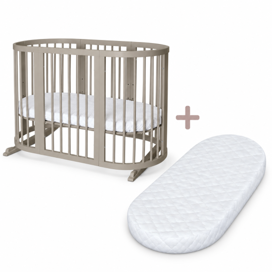 Ovāla transformējama gultiņa SMART BED 7in1 Cold Beige + matracis 72×120×7 cm